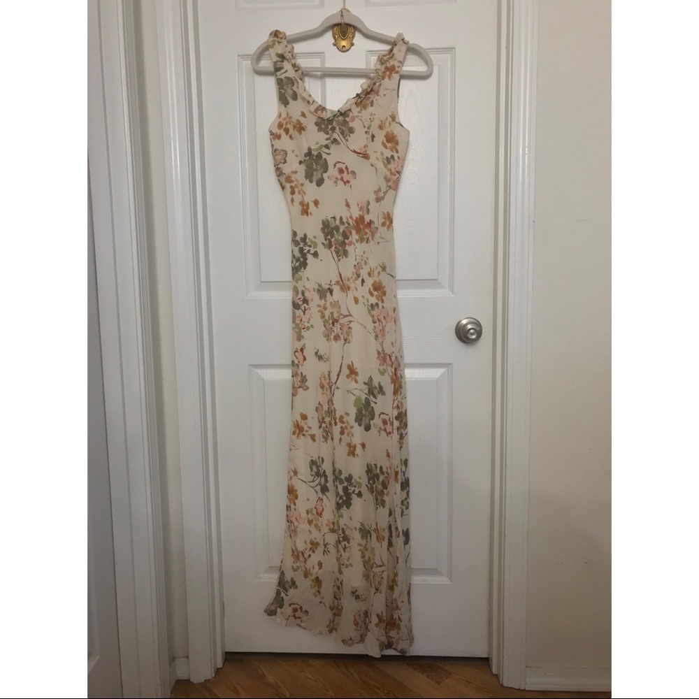 Vintage Cameo Floral Long Dress Size Small Made in USA 100% Rayon